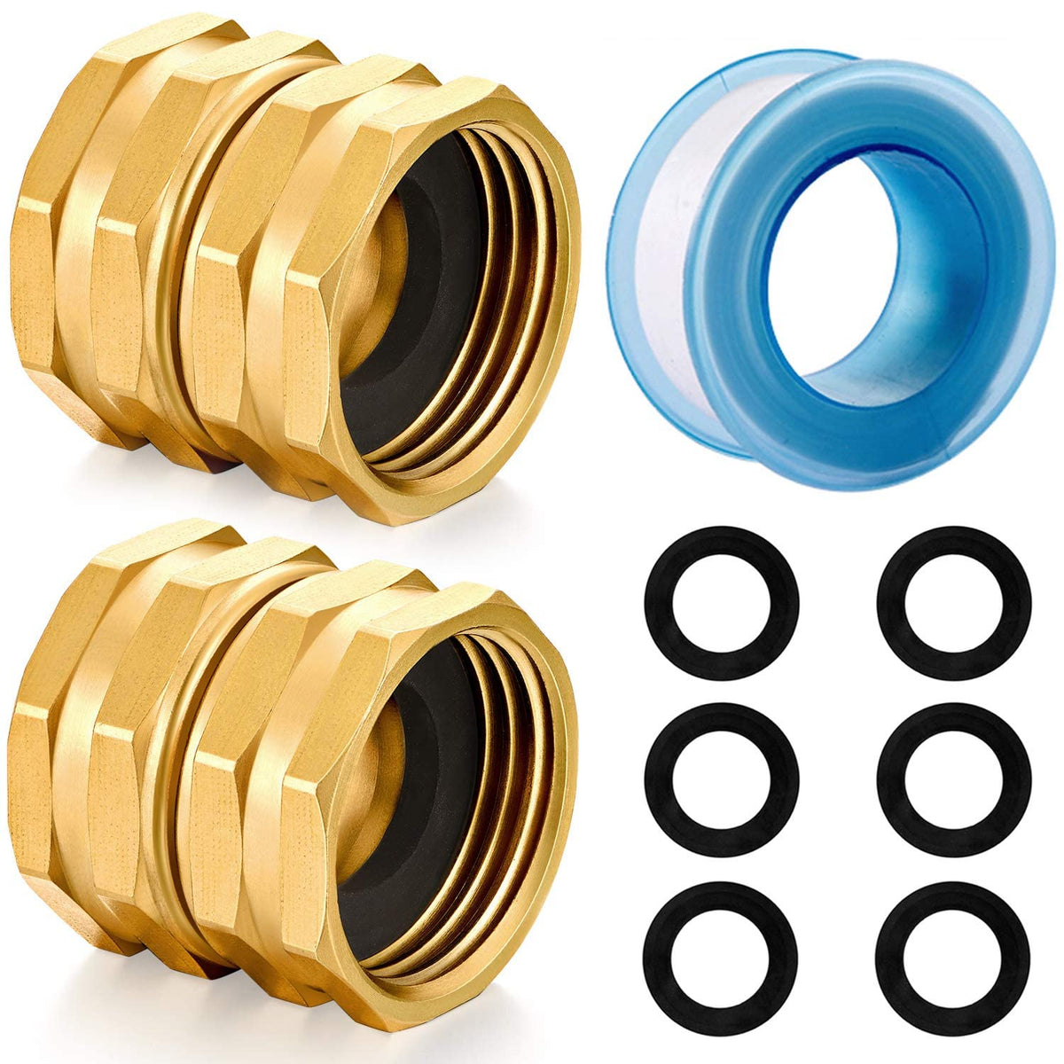 YELUN brass garden hose fittings with double female connectors for secure hose joins.