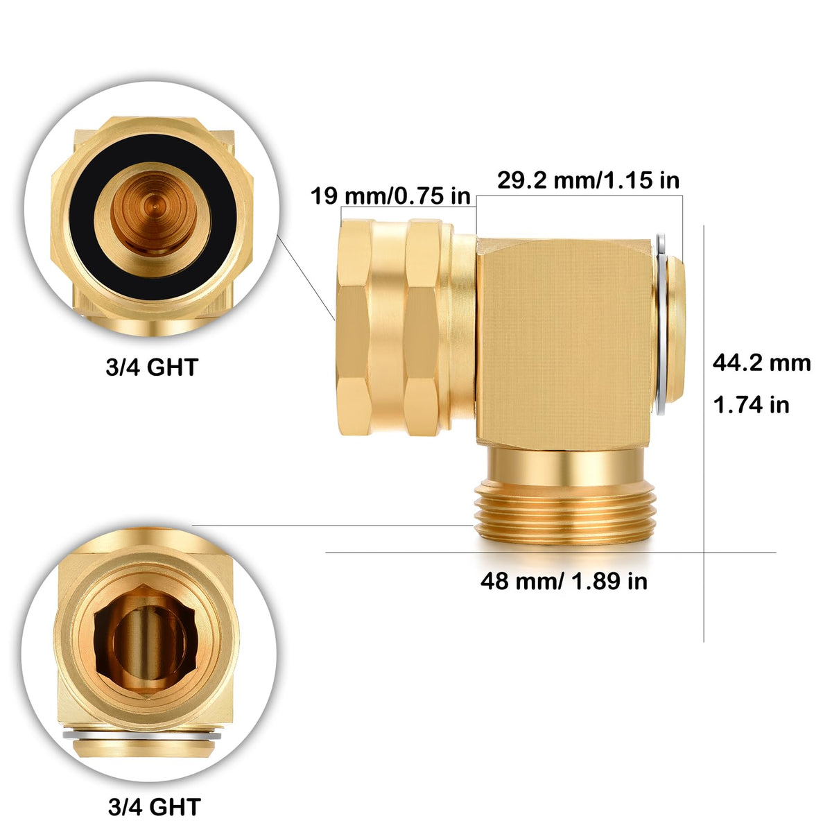 YELUN brass 3/4 GHT connector with secure internal and external threads