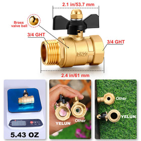 YELUN brass valve with 304 stainless steel long handle for sturdy grip.