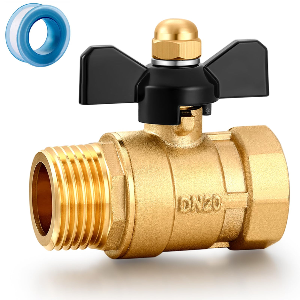 YELUN garden hose brass shut-off valve with full-port butterfly handle for maximum flow.