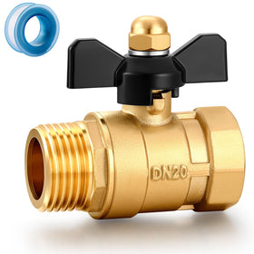 YELUN garden hose brass shut-off valve with full-port butterfly handle for maximum flow.