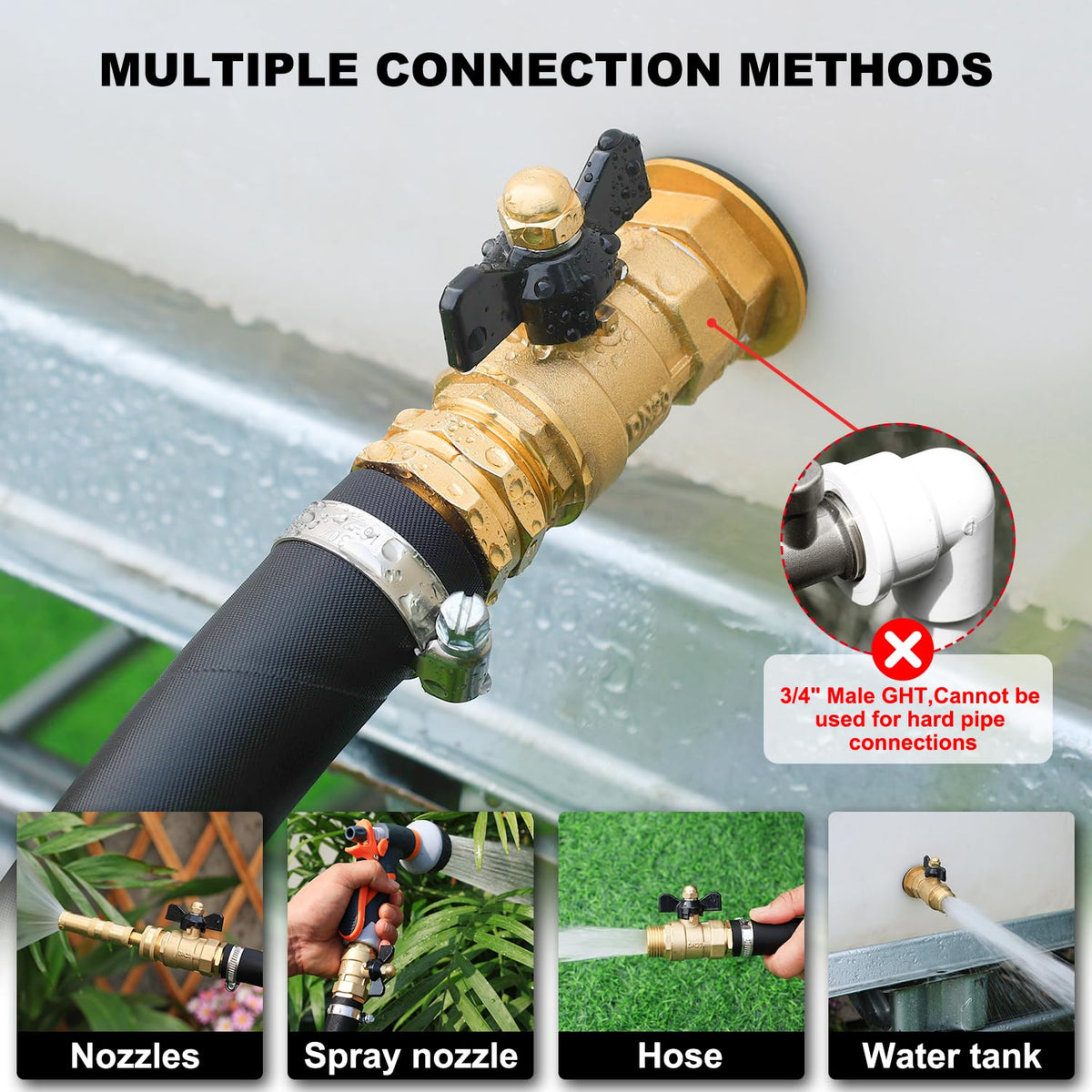 YELUN garden hose connection with 3-4-in GHT threads.