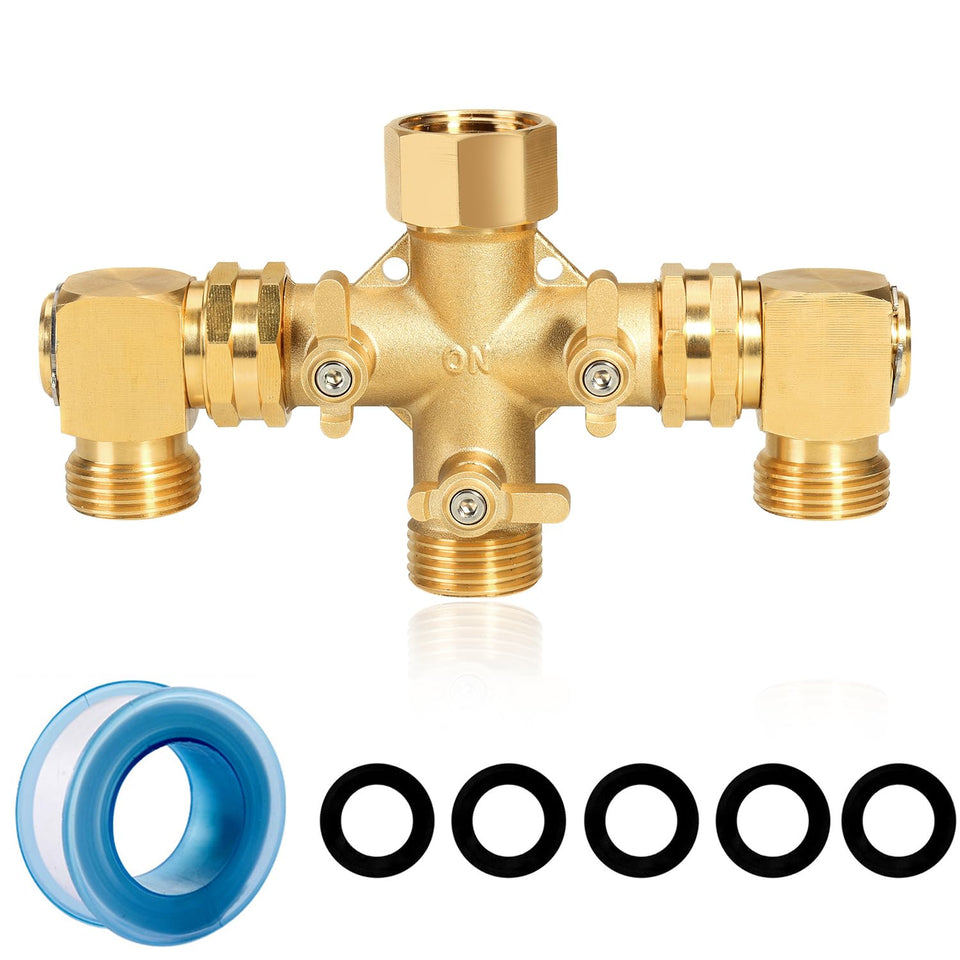 YELUN garden hose splitter with brass body and swivel elbow for easy, kink-free watering