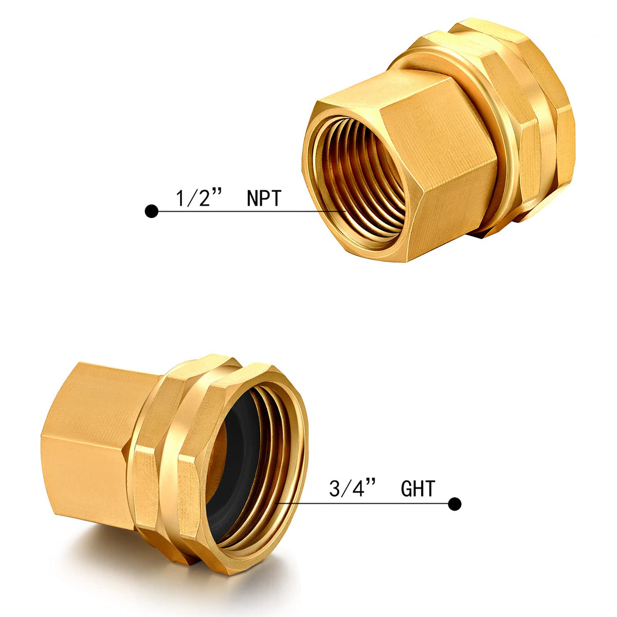 YELUN double female brass connector with smooth threads for easy attachment.