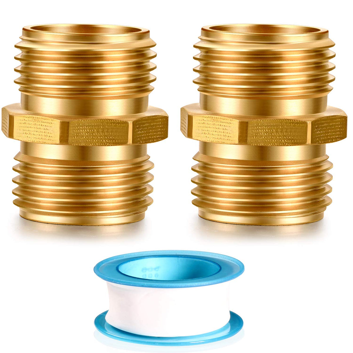 YELUN solid brass double-male connector, front view shows durable threads for leak-free use