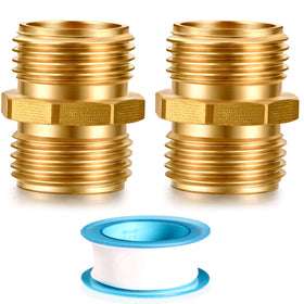 YELUN solid brass double-male connector, front view shows durable threads for leak-free use
