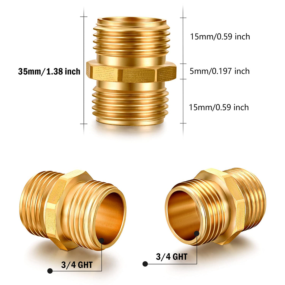 YELUN brass hose fittings, side view highlights tight fit and heavy-duty performance