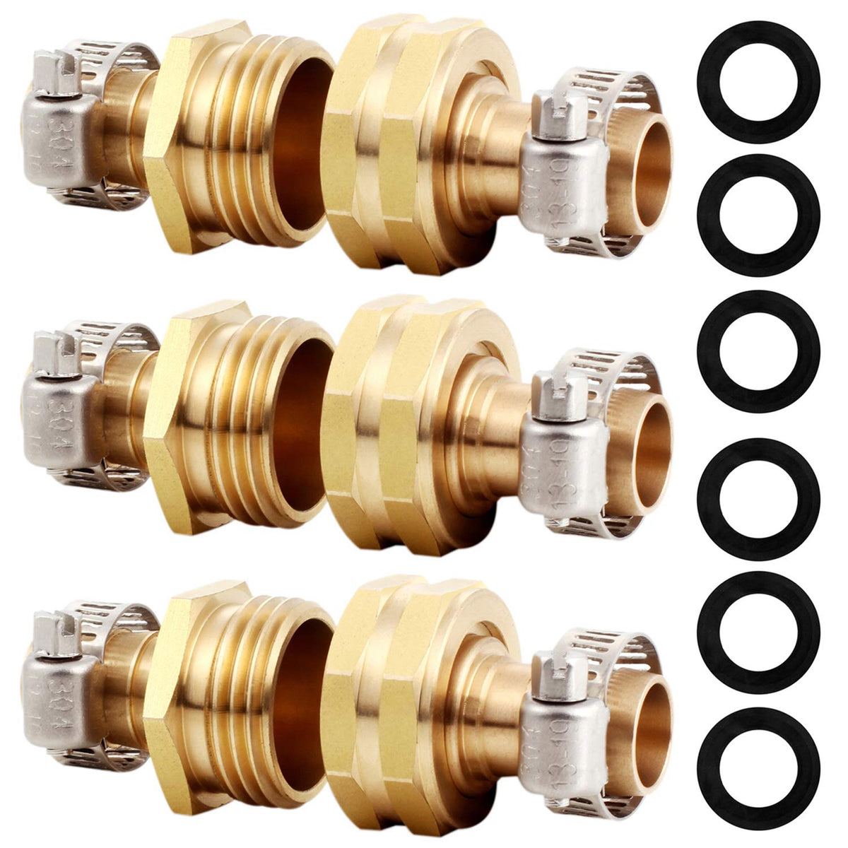YELUN solid brass garden hose repair connector close-up showing durable end fittings