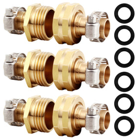 YELUN solid brass garden hose repair connector close-up showing durable end fittings