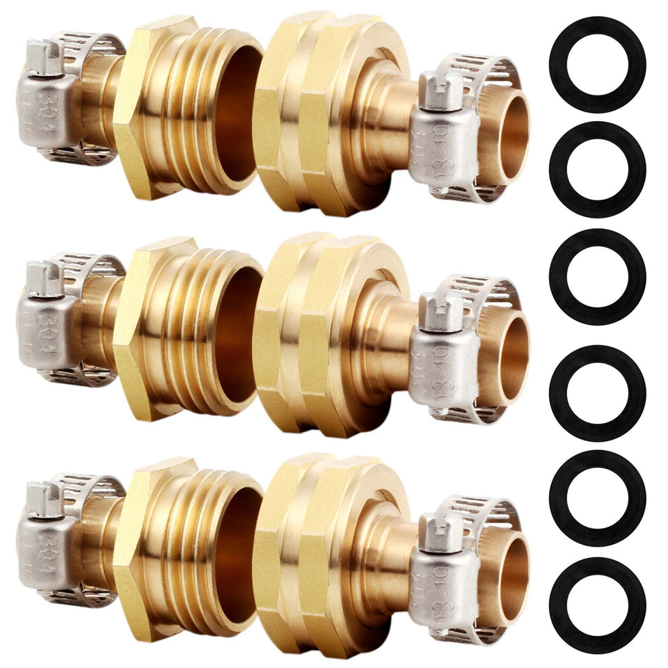 YELUN solid brass garden hose repair connector close-up showing durable end fittings
