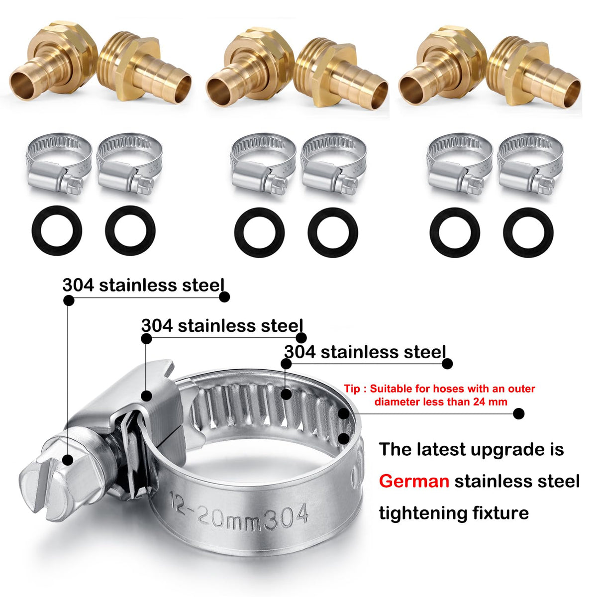 YELUN stainless steel clamps ensure tight seals when attaching hoses and sprayers.