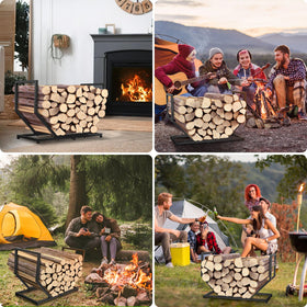 YENGOTH firewood rack baked paint finish resists weather and corrosion.