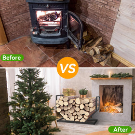 YENGOTH firewood rack features a unique shape for stylish storage and ventilation.