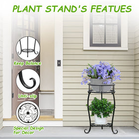 YENGOTH potted plant stand side view highlighting two shelves.