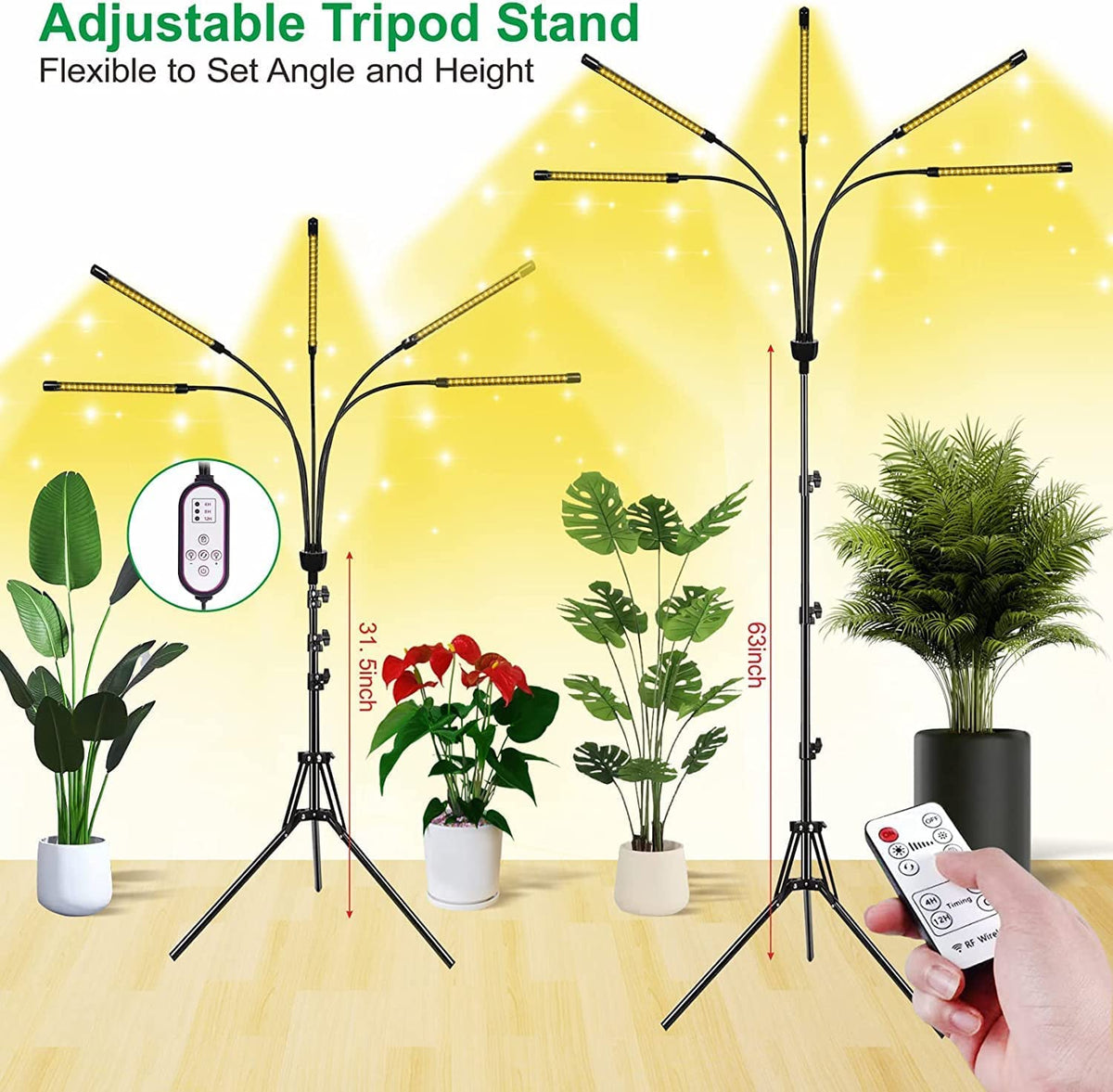 The yentbokj full-spectrum grow light features warm, red, and mixed modes for various growth stages.