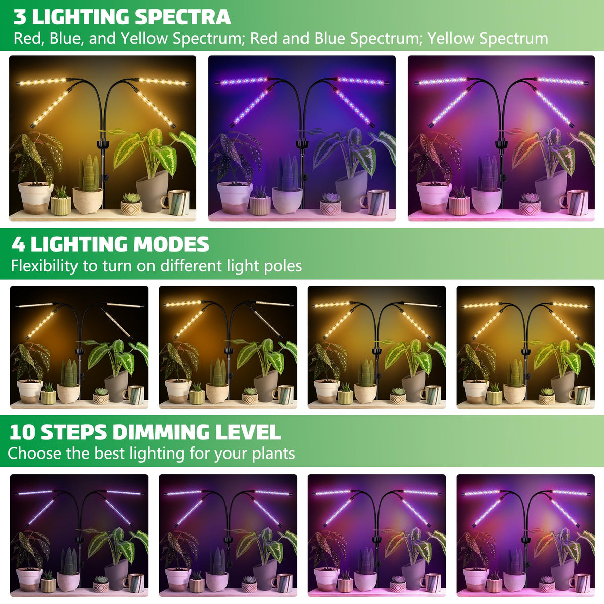 Yentbokj grow lights offer ten brightness levels for customizing intensity