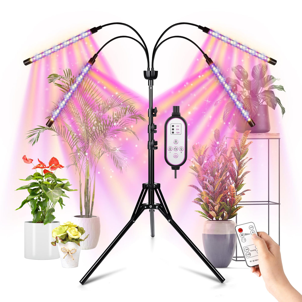 Yentbokj LED grow lights on tripod stand with extended height for tall indoor plants