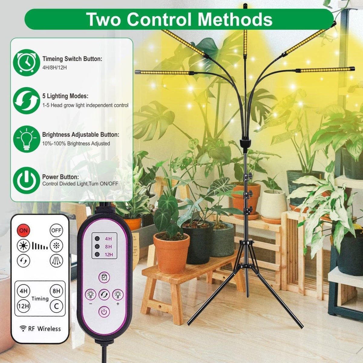 The yentbokj tripod grow-light extended height showcases versatile placement for tall plants.