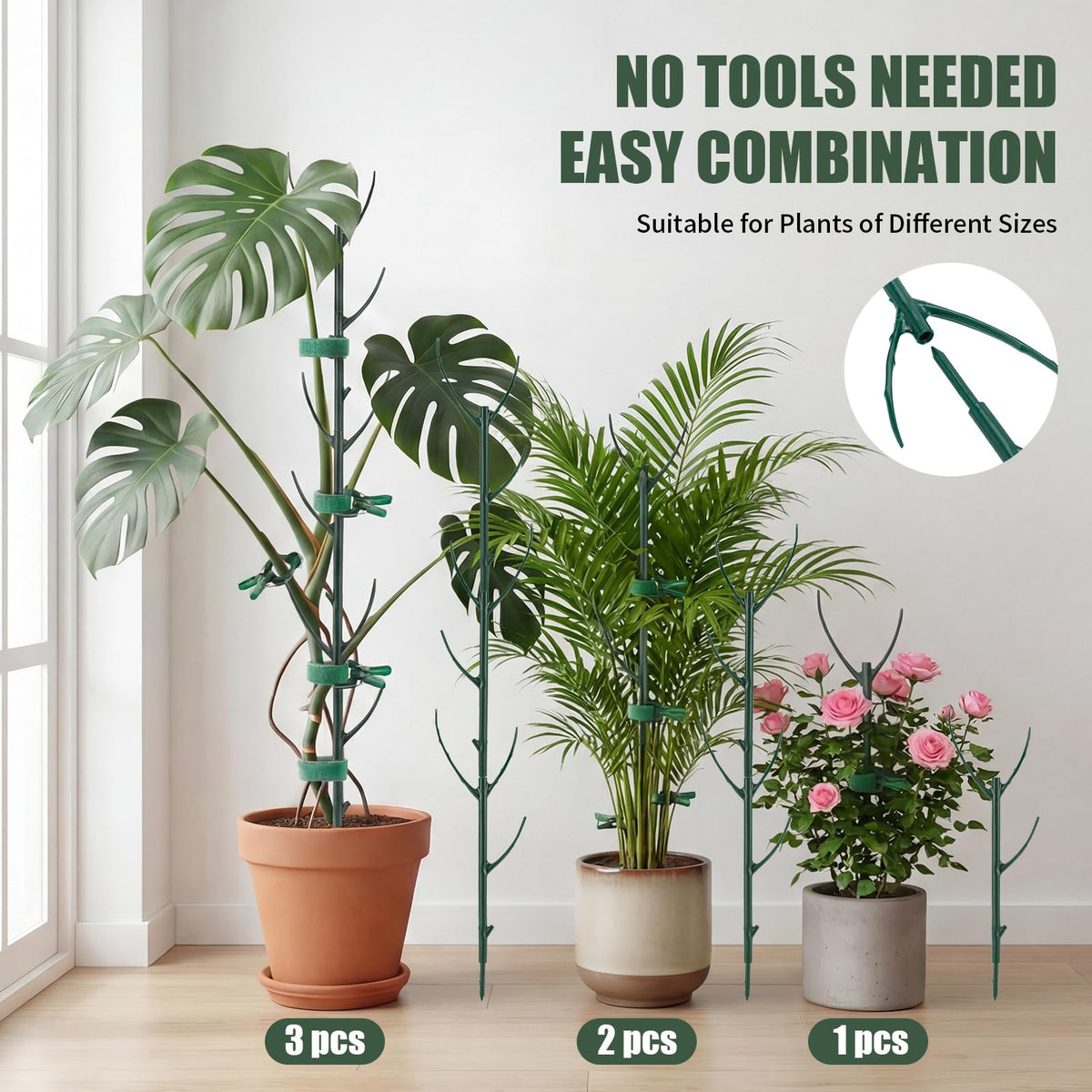 Yeomant adjustable ties and clips secure stems gently