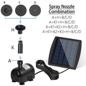 Yeomi fountain pump with three nozzles creates varied sprays.
