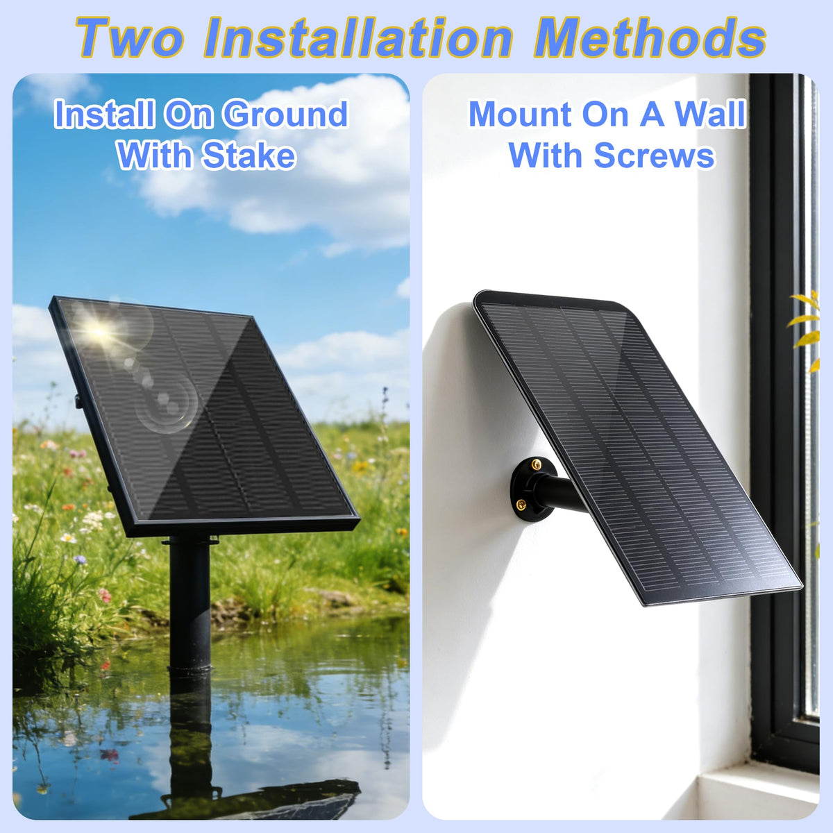 Yeomi separated solar panel for tidy, tool-free outdoor fountain setup.
