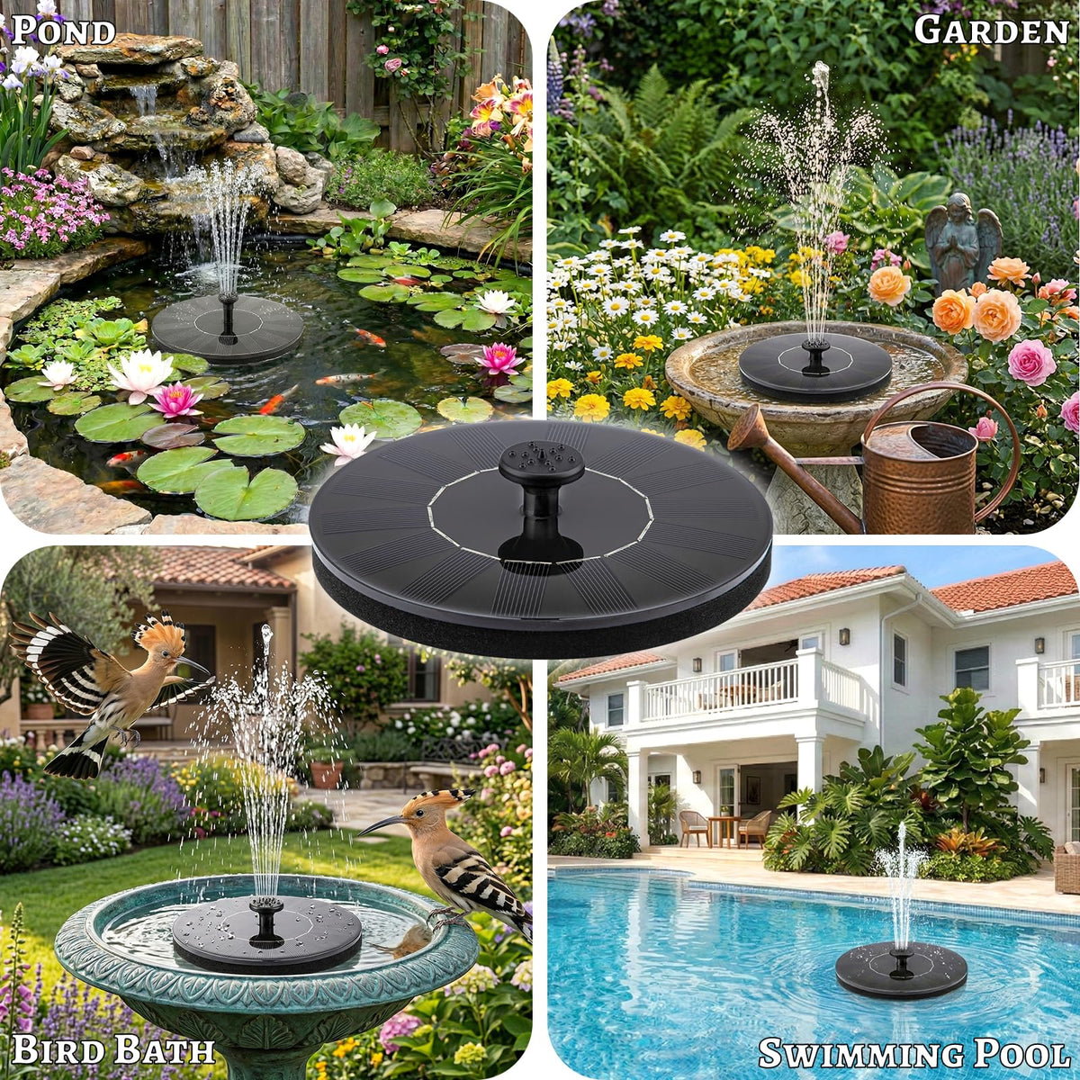 Yeomi Solar Fountain attracts birds and butterflies to ponds.