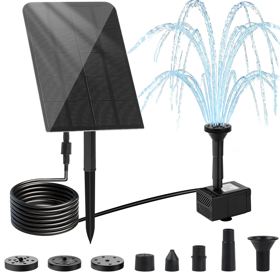Yeomi solar fountain panel and pump setup for bird baths with quick sun start.
