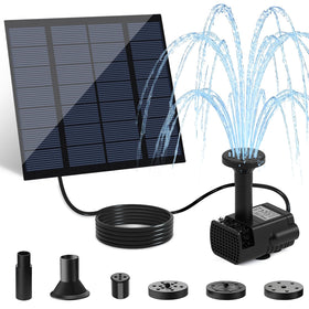 Yeomi solar pump with panel and cable in sunlight for easy outdoor fountain setup