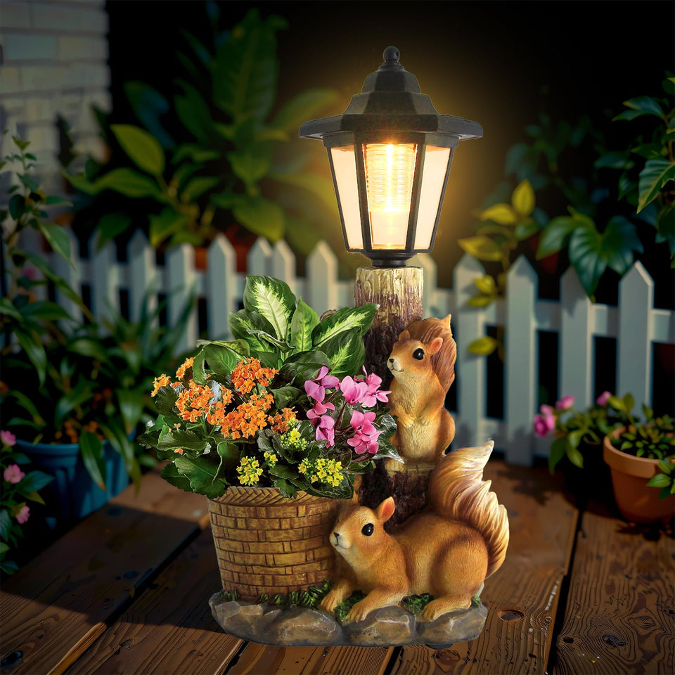 YEPOTUE solar squirrels statue adds whimsy and curb appeal to outdoor decor.