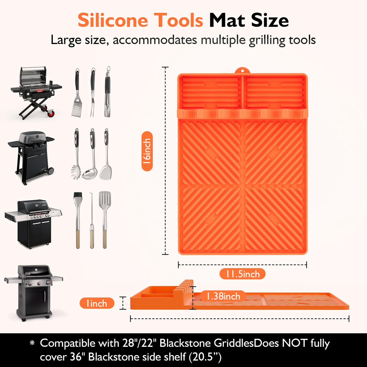 YESCOO 16x11.5 inch mat fits Blackstone griddles for home use.
