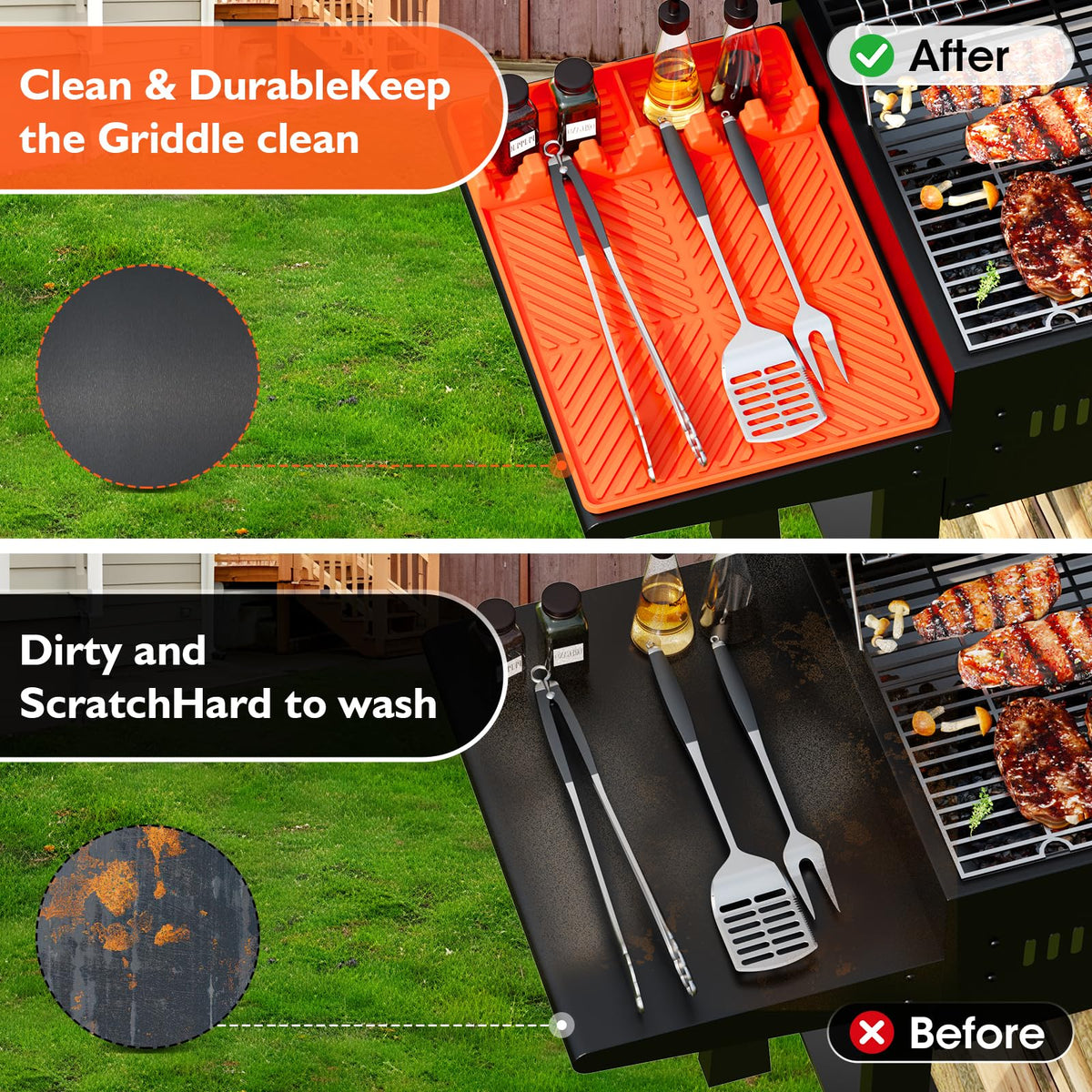 YESCOO dishwasher-safe griddle mat simplifies cleaning after grilling.