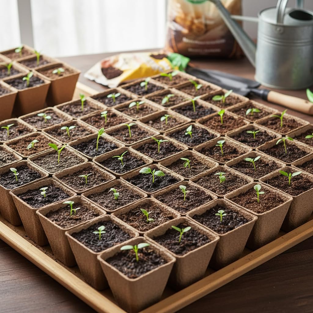 YESIACE square peat pots in a 126-pack for batch sowing.