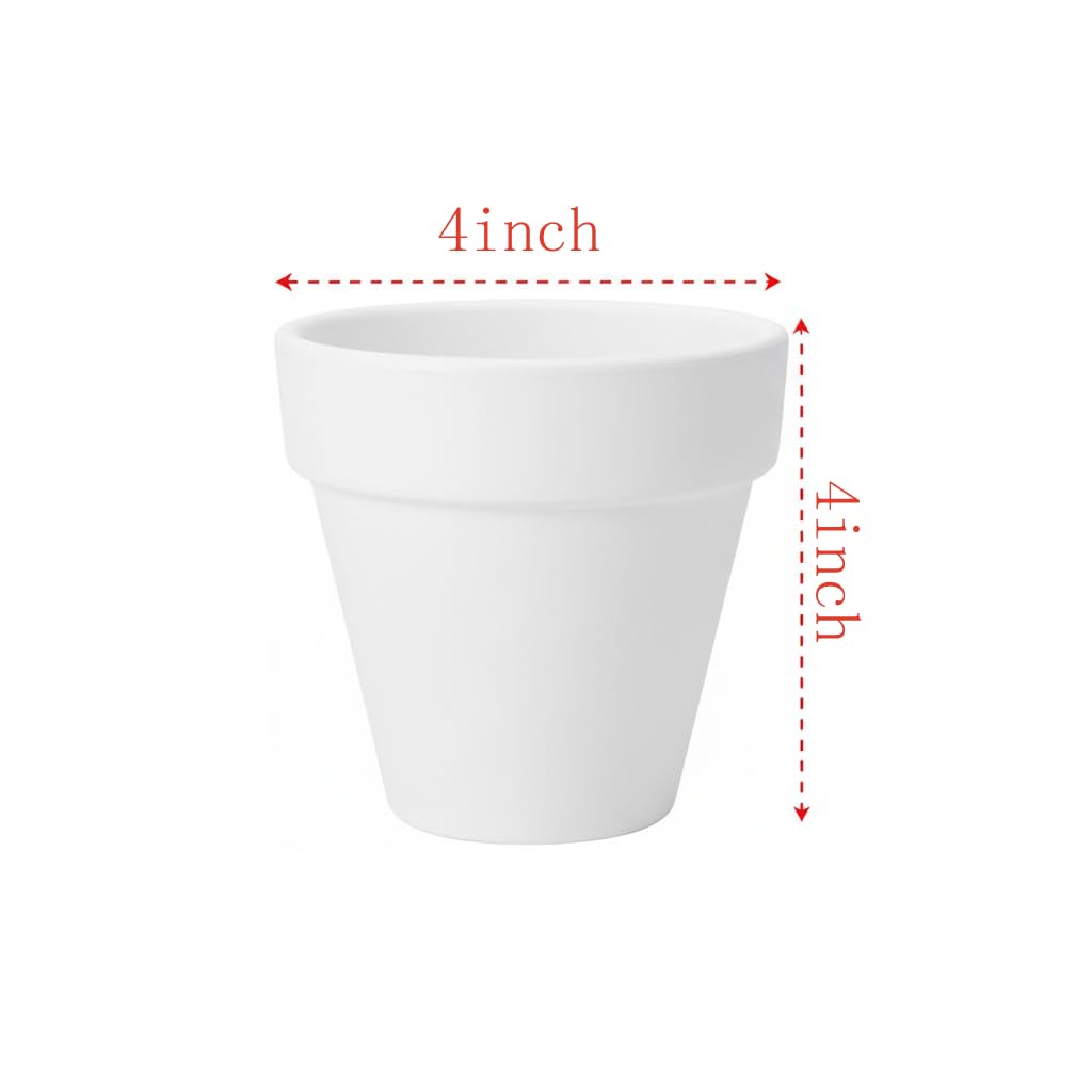 YESIACE 4-inch white terracotta pot viewed from angle for compact plant displays.