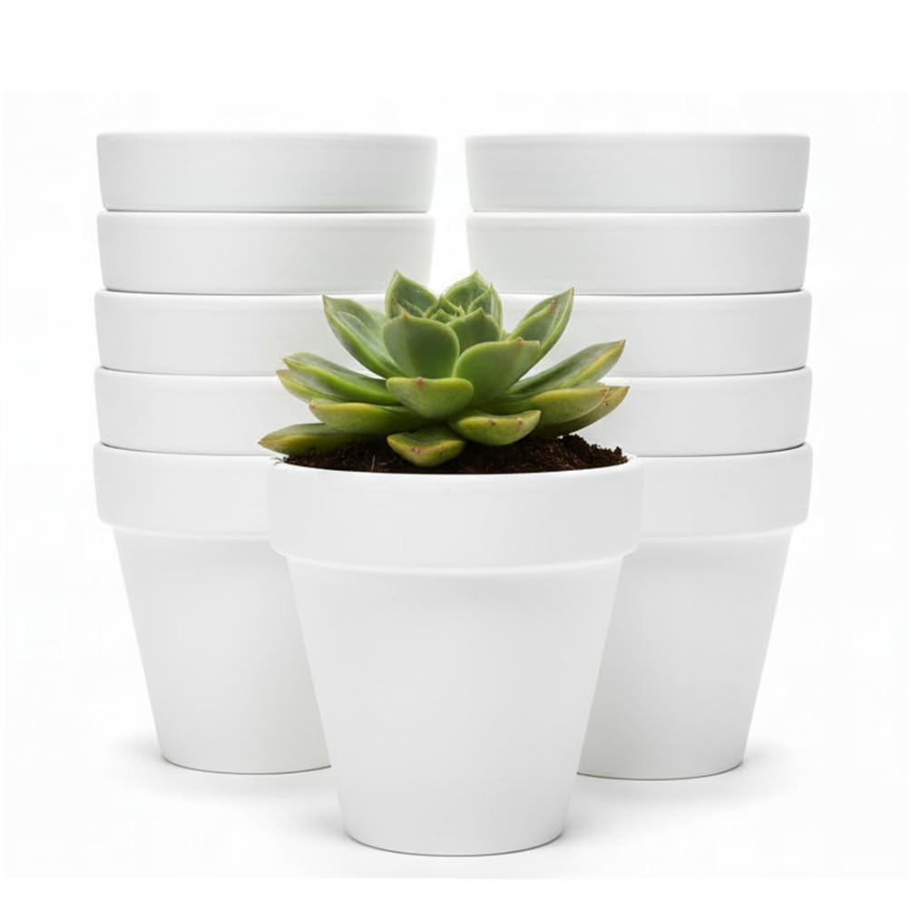 YESIACE white terracotta pot 4-inch hole closeup showing drainage for healthy roots.