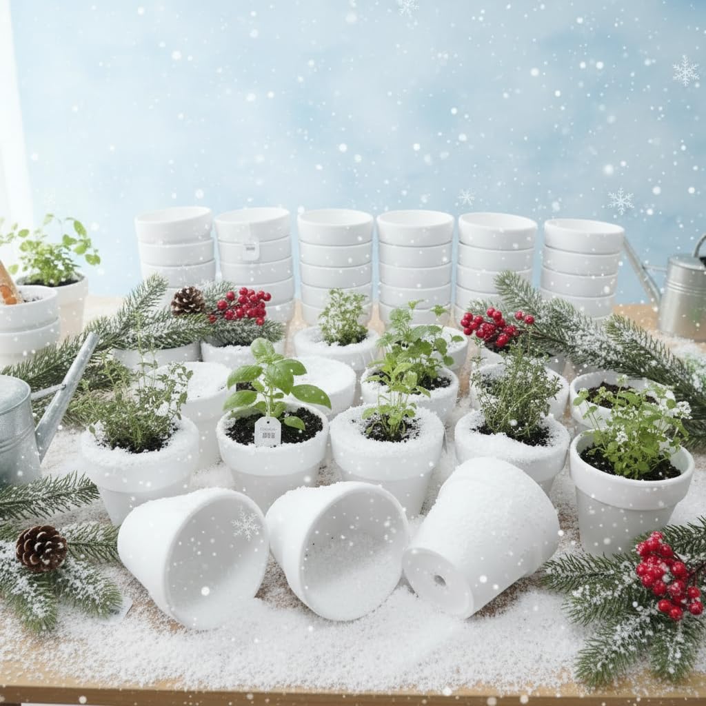 YESIACE white terracotta pots stacked neatly for space-saving setups.