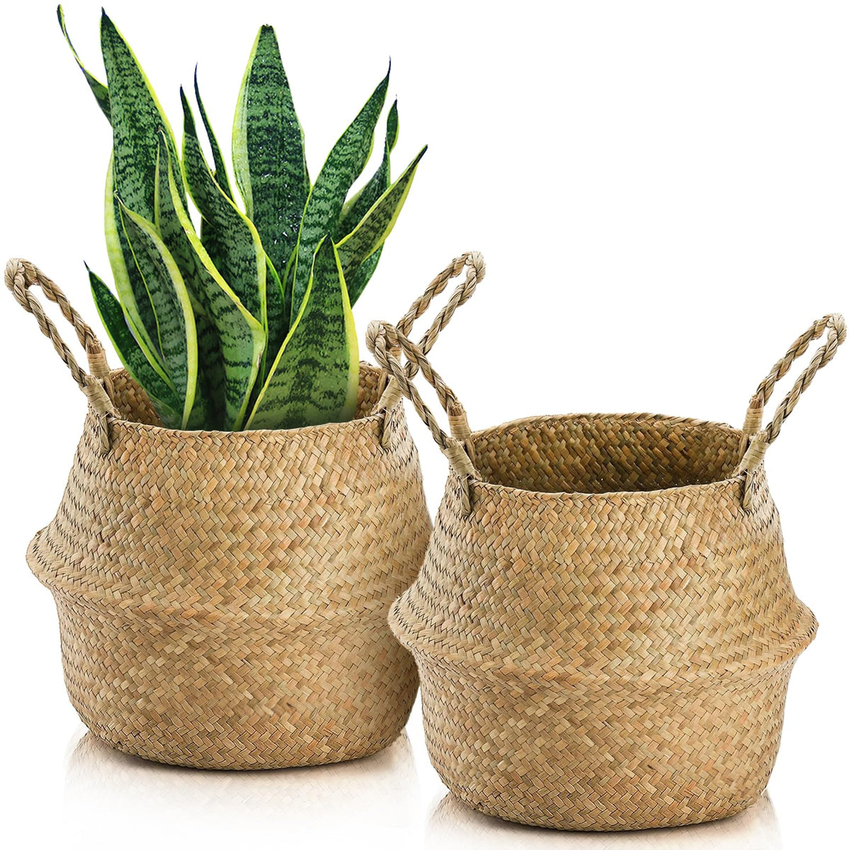 Yesland seagrass basket with handles, perfect for plant pot covers and display.