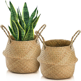 Yesland seagrass basket with handles, perfect for plant pot covers and display.