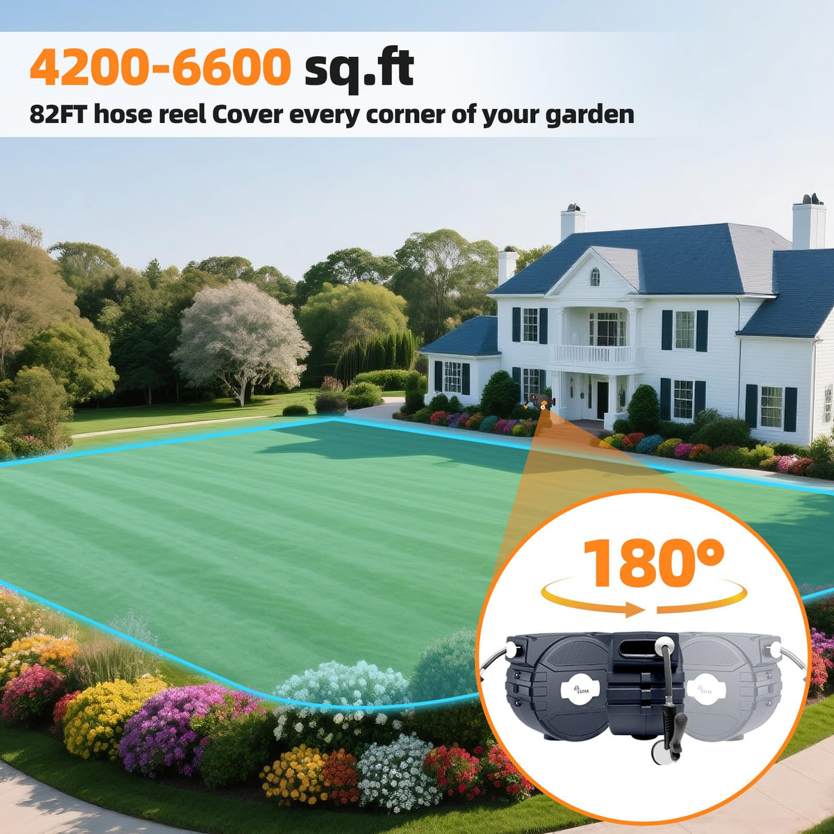 YESTAR 180-degree bracket enables flexible mounting for optimal hose placement.