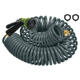 YESTAR coil hose 25ft in action for easy lawn watering