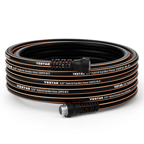 YESTAR garden hose 50ft coiled on display showing kink resistance for smooth watering.