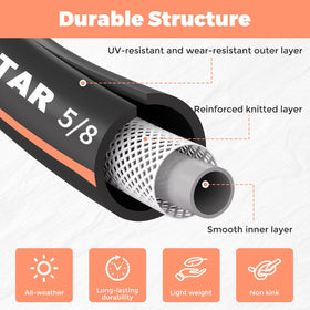 YESTAR garden hose 50ft with swivel handle enabling tangle-free setup.