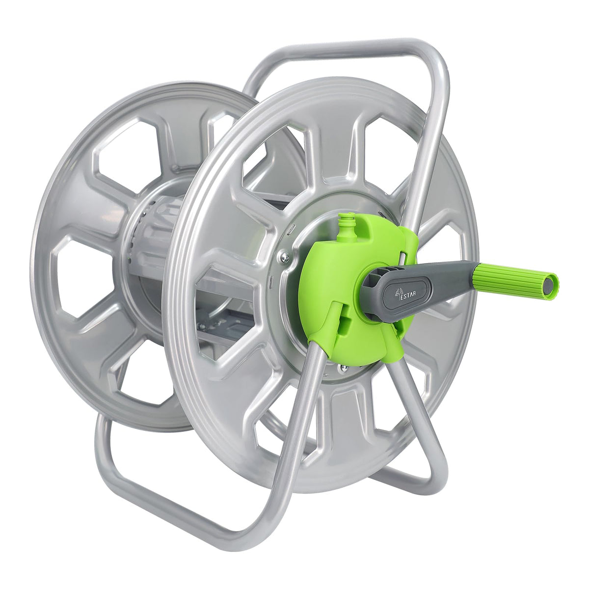 YESTAR metal hose reel cart with aluminium frame for easy outdoor watering.