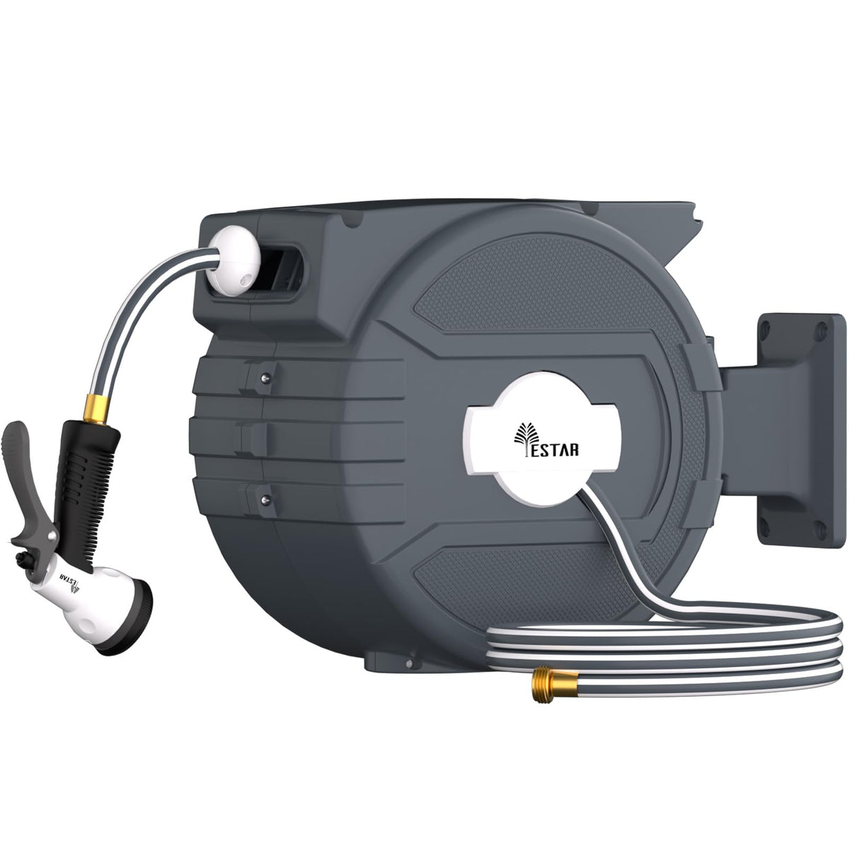 YESTAR retractable hose reel 82ft extended reach keeps outdoor spaces tidy and organized.