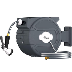 YESTAR retractable hose reel 82ft extended reach keeps outdoor spaces tidy and organized.
