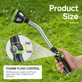 YESTAR watering wand displaying eight spray patterns for versatile tasks.