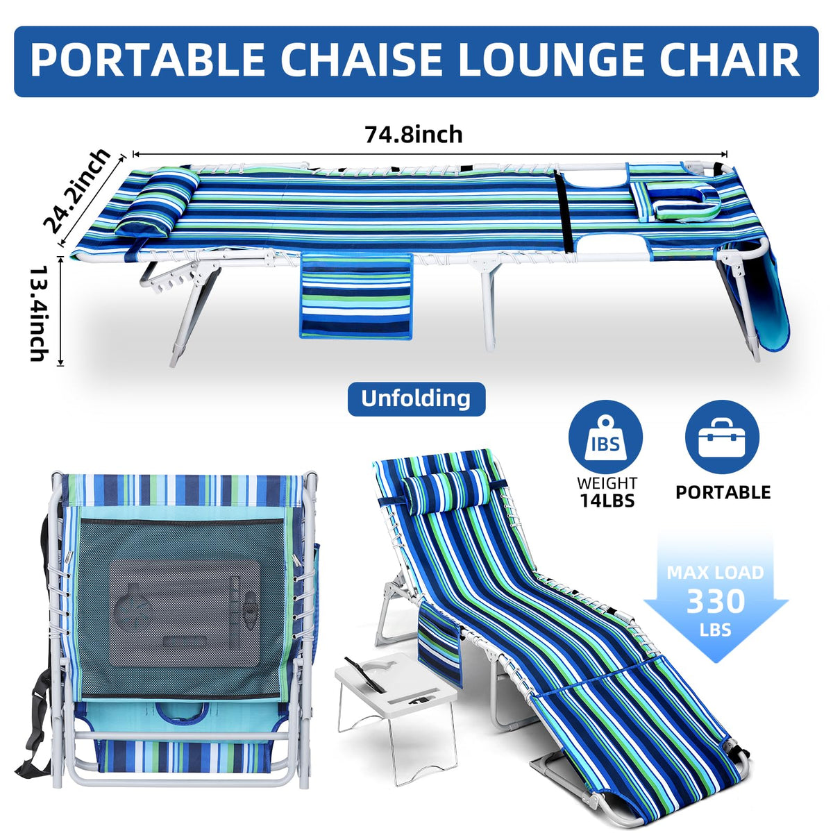 Yestomo lounge chair showing folding side table with cup and phone slots