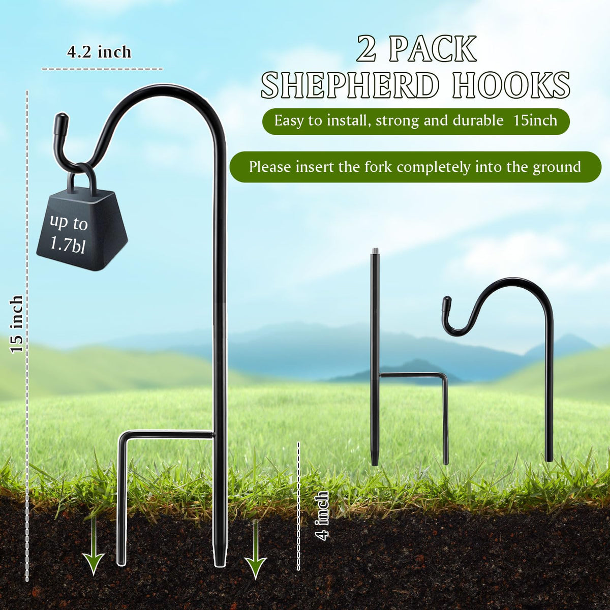 Yetene outdoor shepherds hook ideal for hanging lanterns and pots securely.