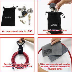 Spanners and pearl pins support maintenance and nozzle upkeep.