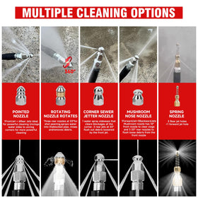 Spring nozzle aids turning pipe dredging with flexible cleaning.