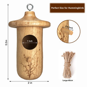Yewacne hummingbird house shows its compact 5.5 by 2 inch size.